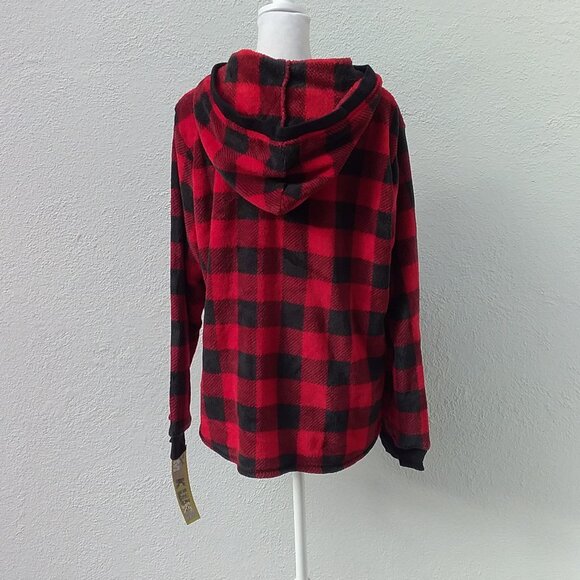 The Original Muk Luks XL Buffalo Red-Black Plaid Soft Hoodie Loungewear NEW - Picture 4 of 8